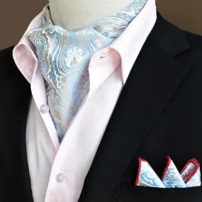 2Pcs SkyBlue Luxury Floral Paisley Pocket Square and Cravat Set