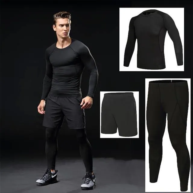 3 Piece Men Gym running sets compression Gym Fitness tight sets sportswear sport basketball jerseys training kit