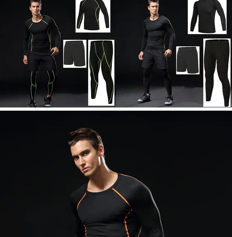 3 Piece Men Gym running sets compression Gym Fitness tight sets sportswear sport basketball jerseys training kit