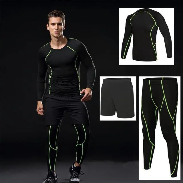 3 Piece Men Gym running sets compression Gym Fitness tight sets sportswear sport basketball jerseys training kit