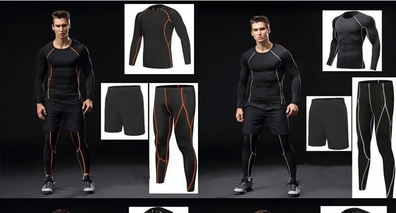 3 Piece Men Gym running sets compression Gym Fitness tight sets sportswear sport basketball jerseys training kit