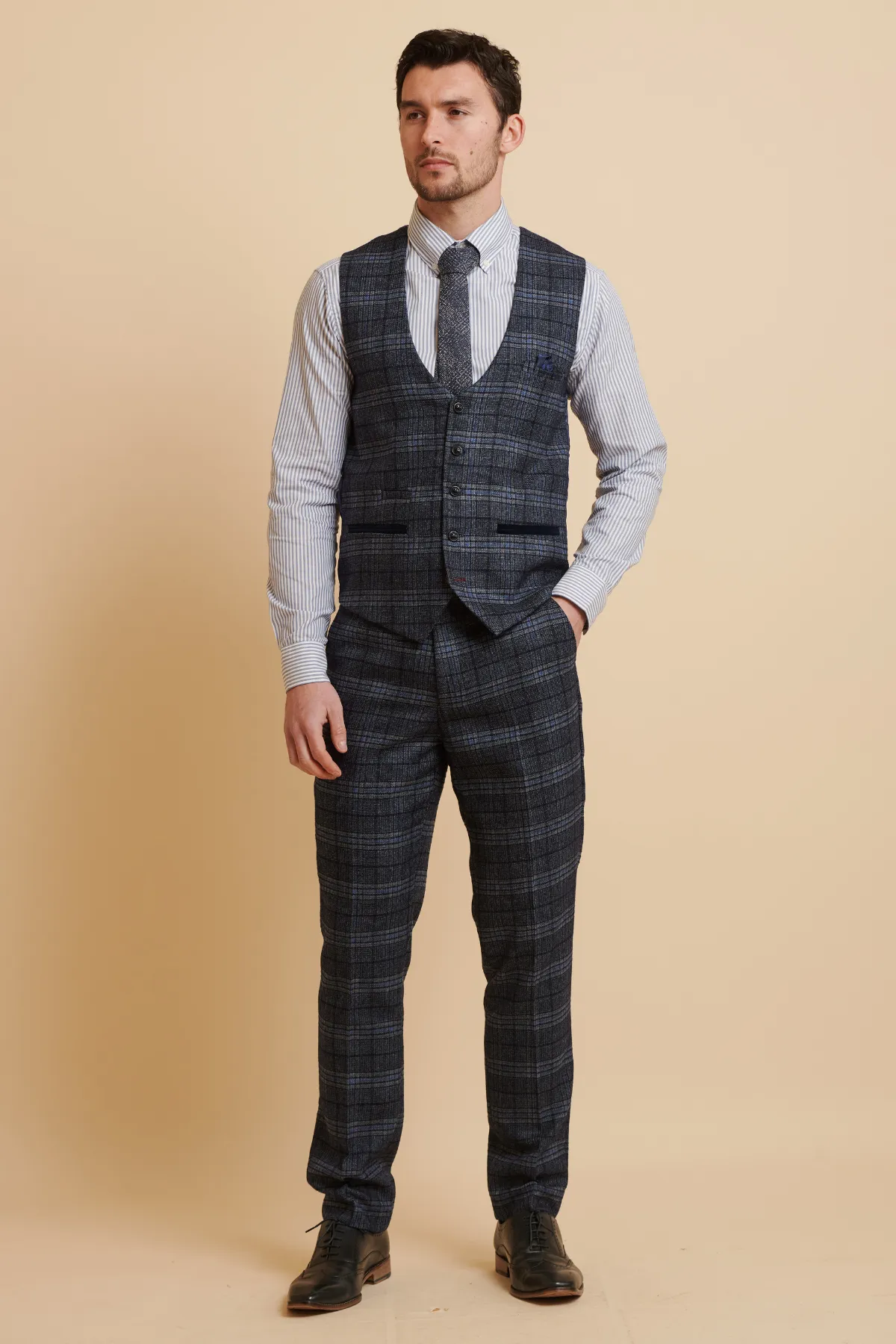 ANDY - Blue Single Breasted Check Waistcoat