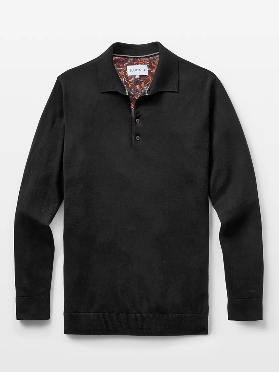 Black Knit Polo with Ripple Accents