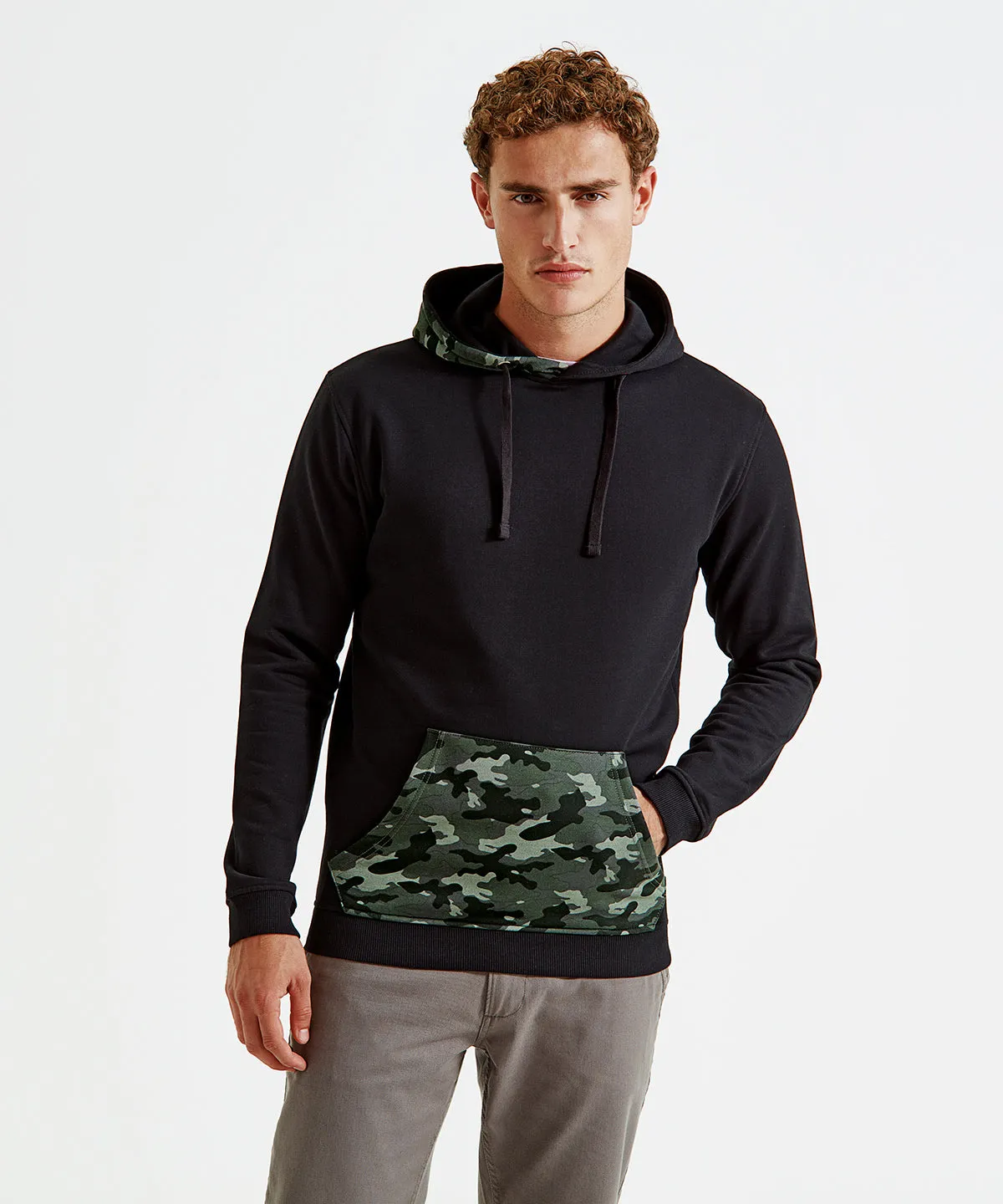 Black/Green Camo - Men's camo trimmed hoodie