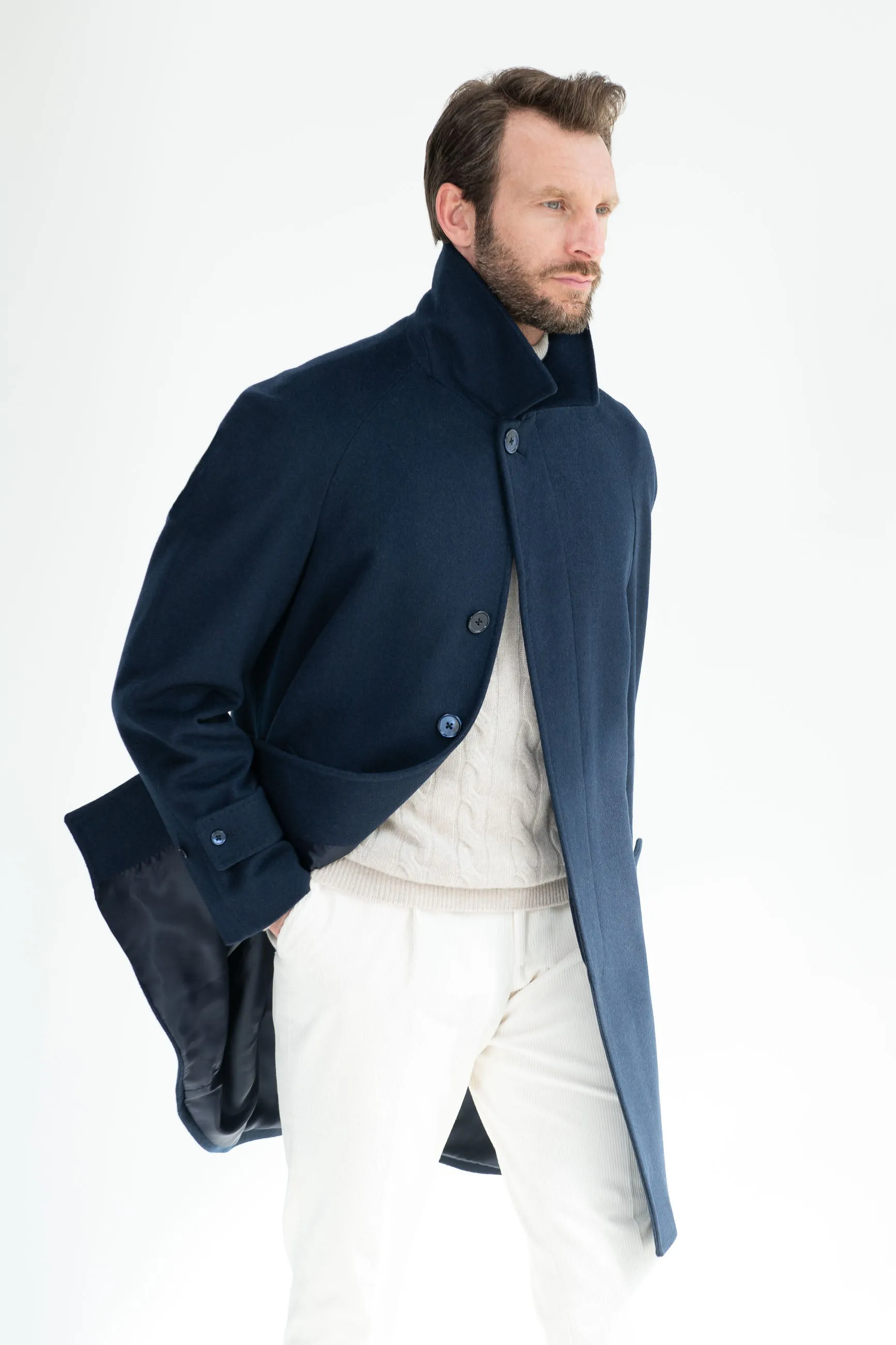 Blue Raglan coat in Loro Piana wool – Made in Italy