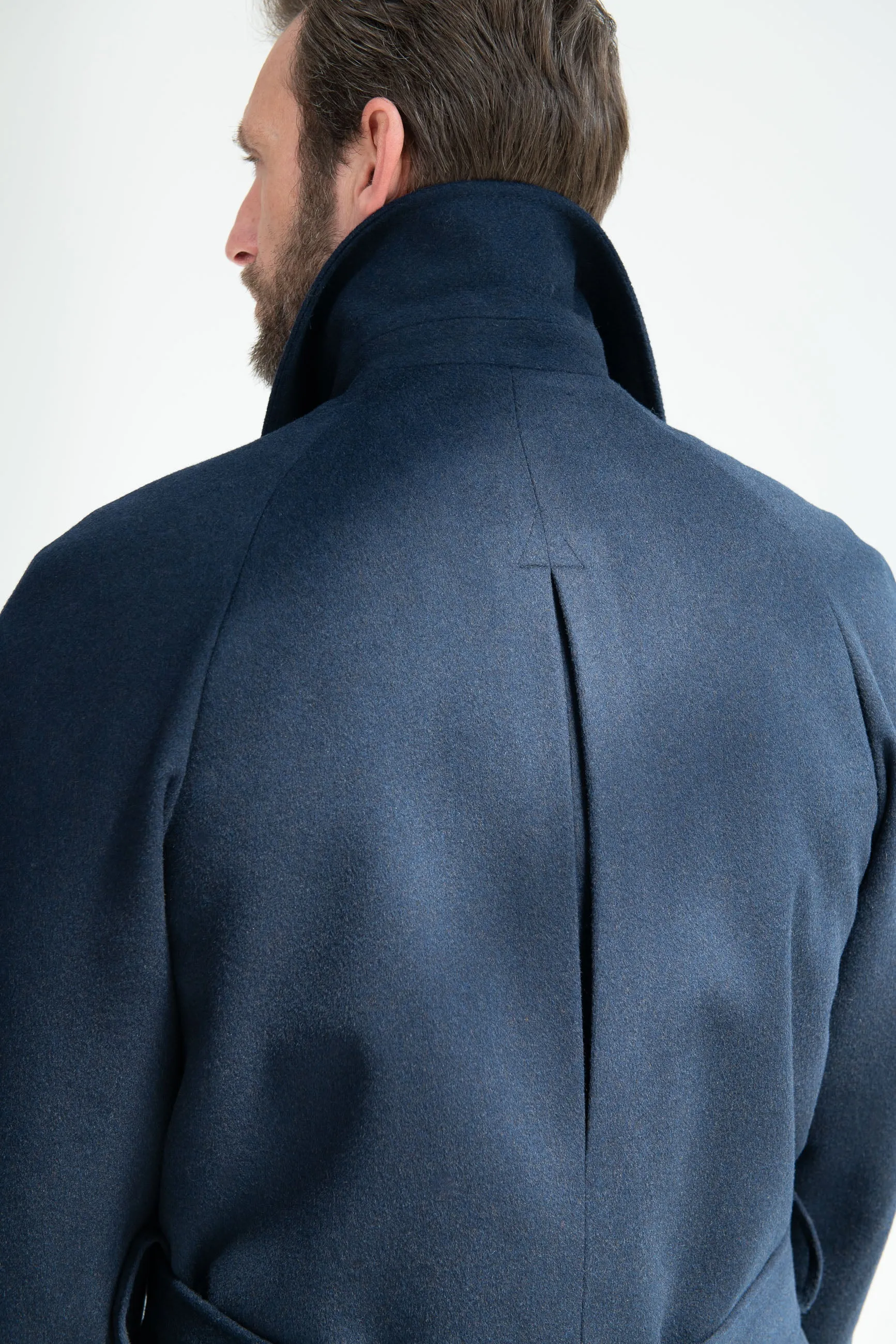 Blue Raglan coat in Loro Piana wool – Made in Italy