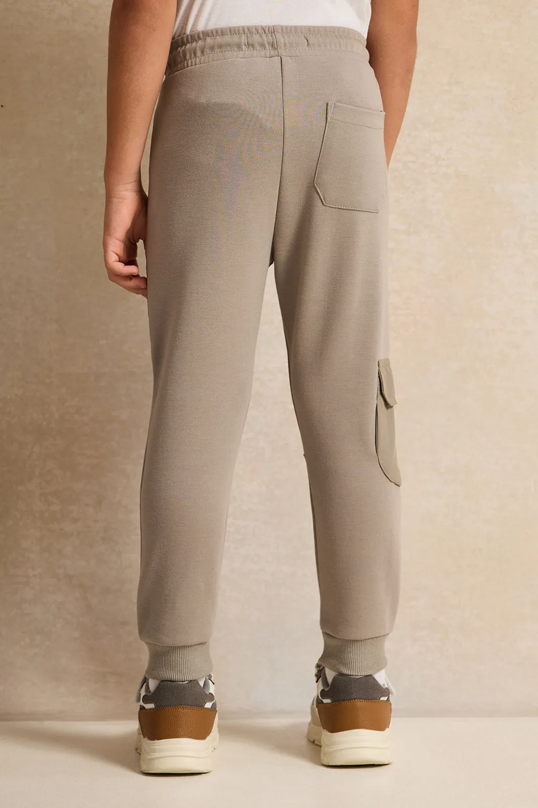 Boys Beige Cargo Track Pants