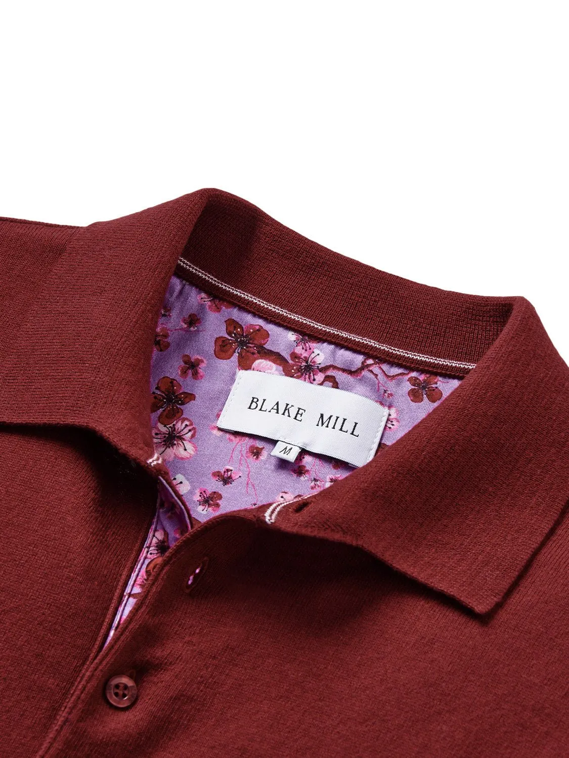 Burgundy Knit Polo with Sakura Tree Accents