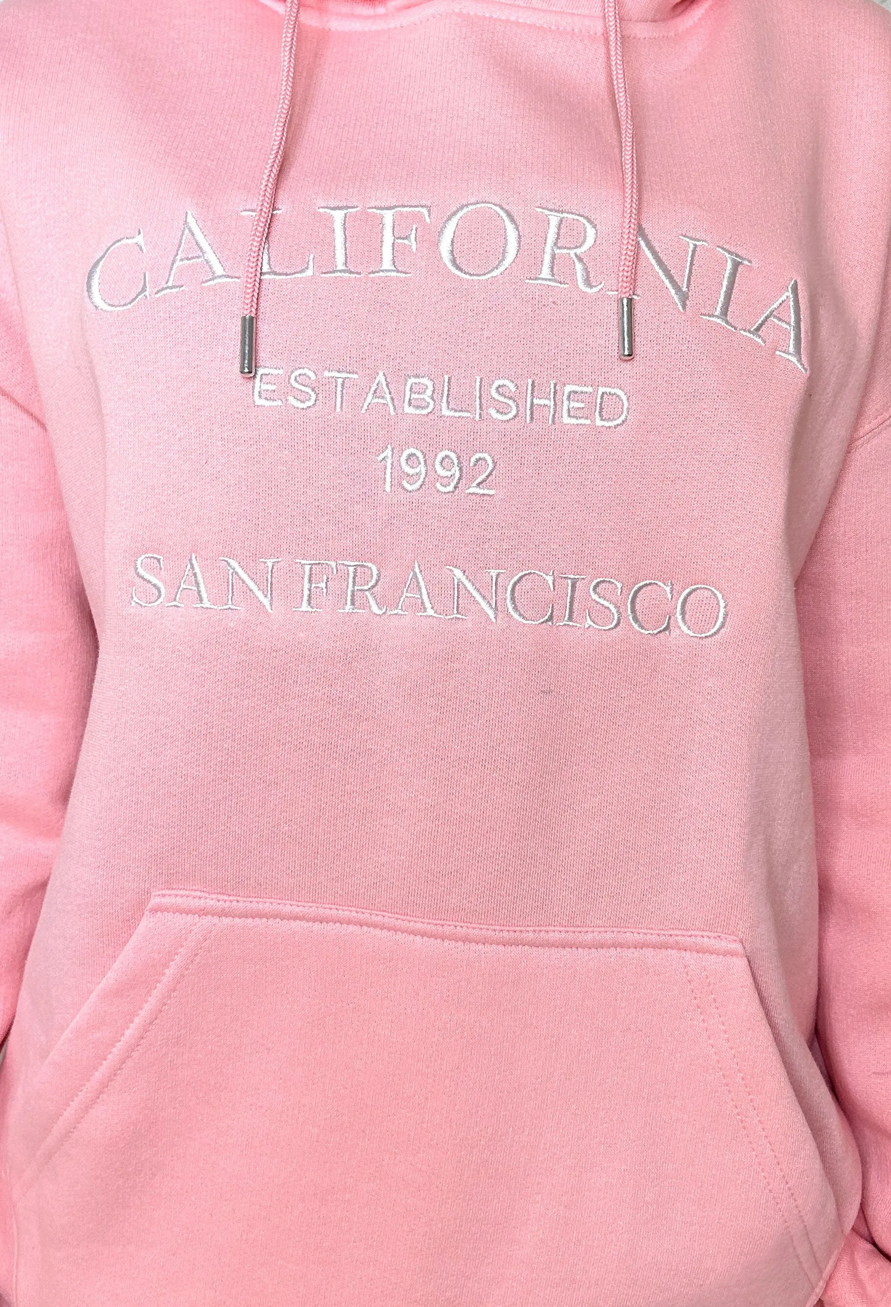 California Daydream Pink Embroided Hooded Sweatshirt