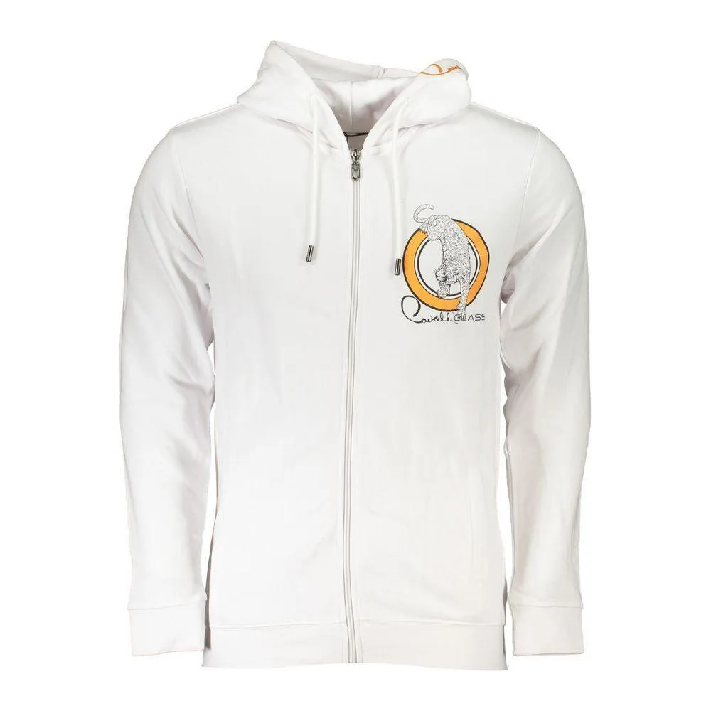 Cavalli Class White Cotton Mens Hooded Sweater