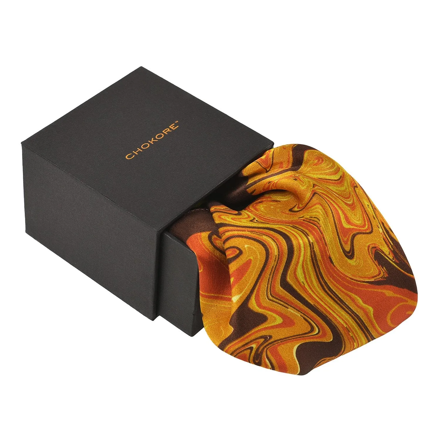 Chokore Choc Brown & Orange Silk Pocket Square from the Marble Design range