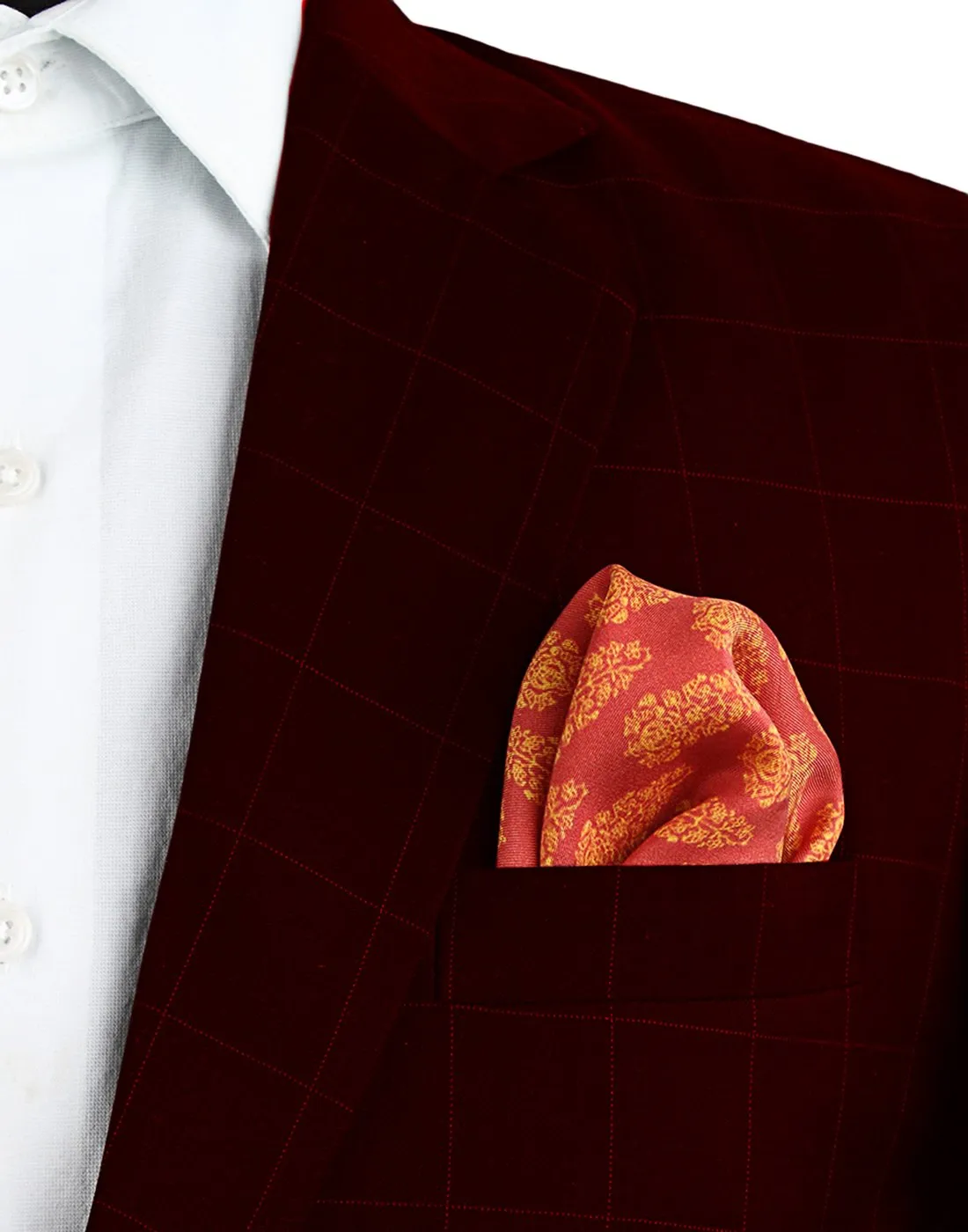 Chokore Red Silk Pocket Square - Indian At Heart line