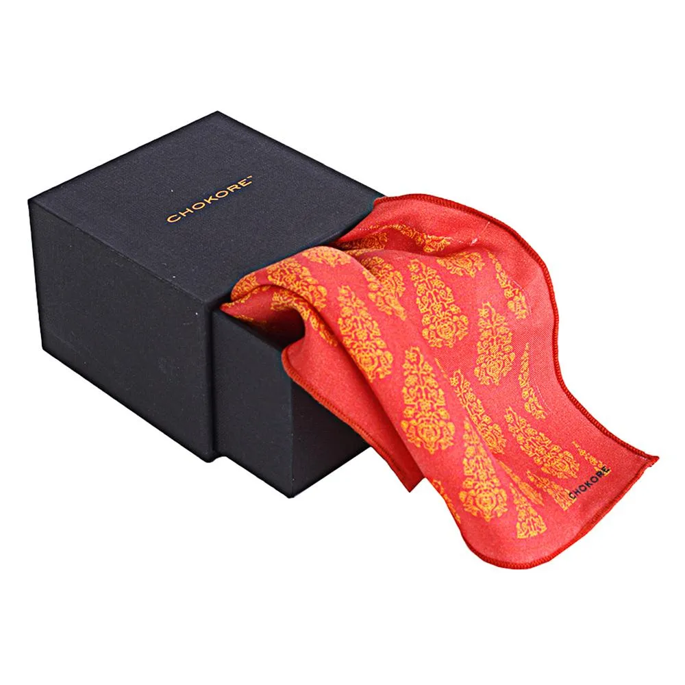 Chokore Red Silk Pocket Square - Indian At Heart line