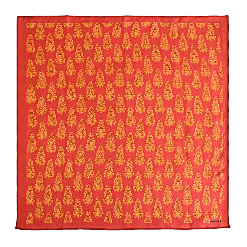 Chokore Red Silk Pocket Square - Indian At Heart line