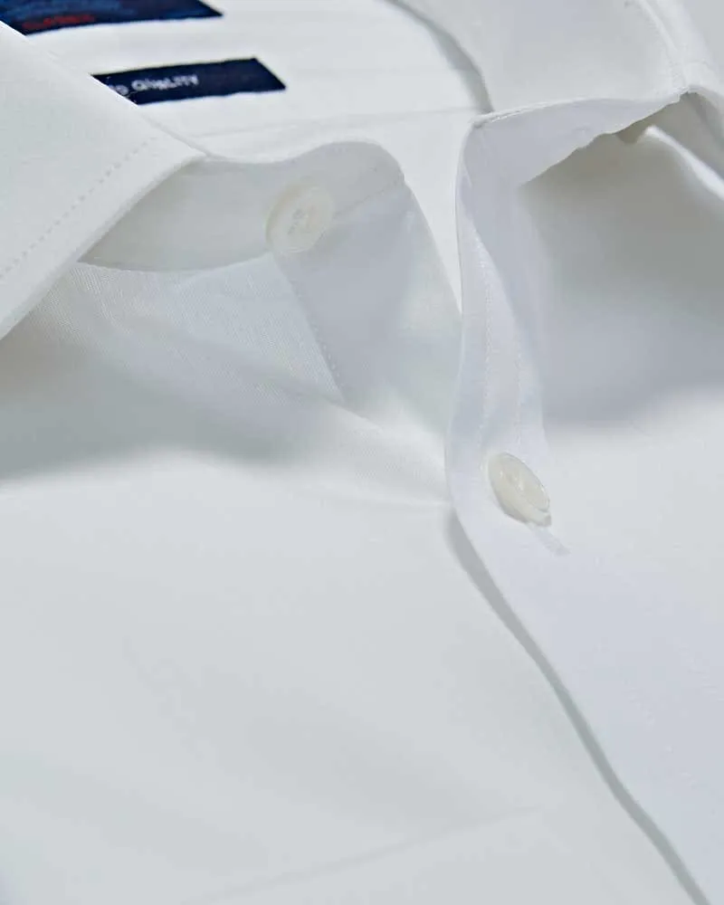 Classic Fit Plain White Sea Island Quality Cotton Poplin Shirt with Classic Collar & Double Cuff