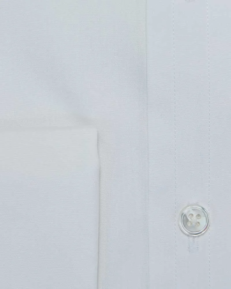 Classic Fit Plain White Sea Island Quality Cotton Poplin Shirt with Classic Collar & Double Cuff