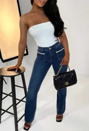 Coco Slay Mid Blue Stretch Denim Flared Mid Rise Jeans