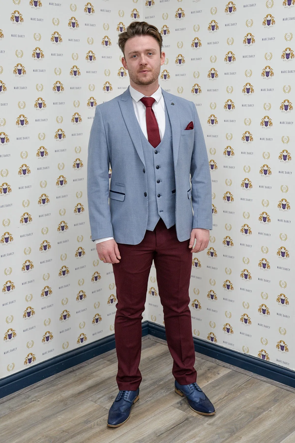 Coronation Street's Joel Deering (Calum Lill) in BROMLEY Sky Blue Blazer With Wine Chinos