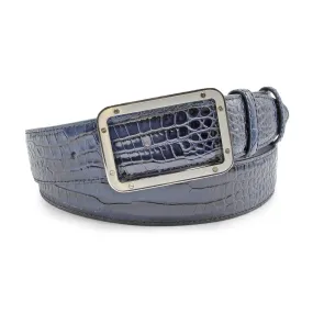 Deep Navy Mock Croc Brush Off Screw Frame Belt