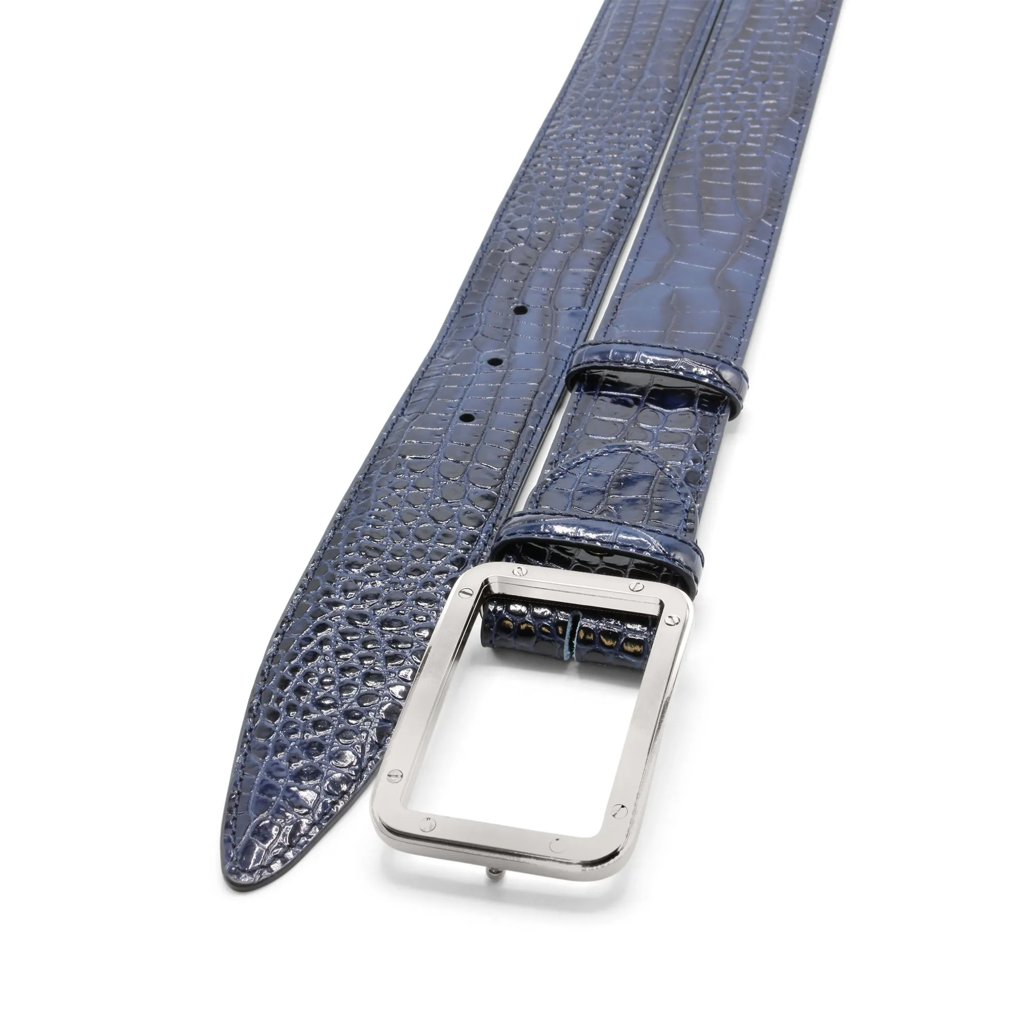 Deep Navy Mock Croc Brush Off Screw Frame Belt