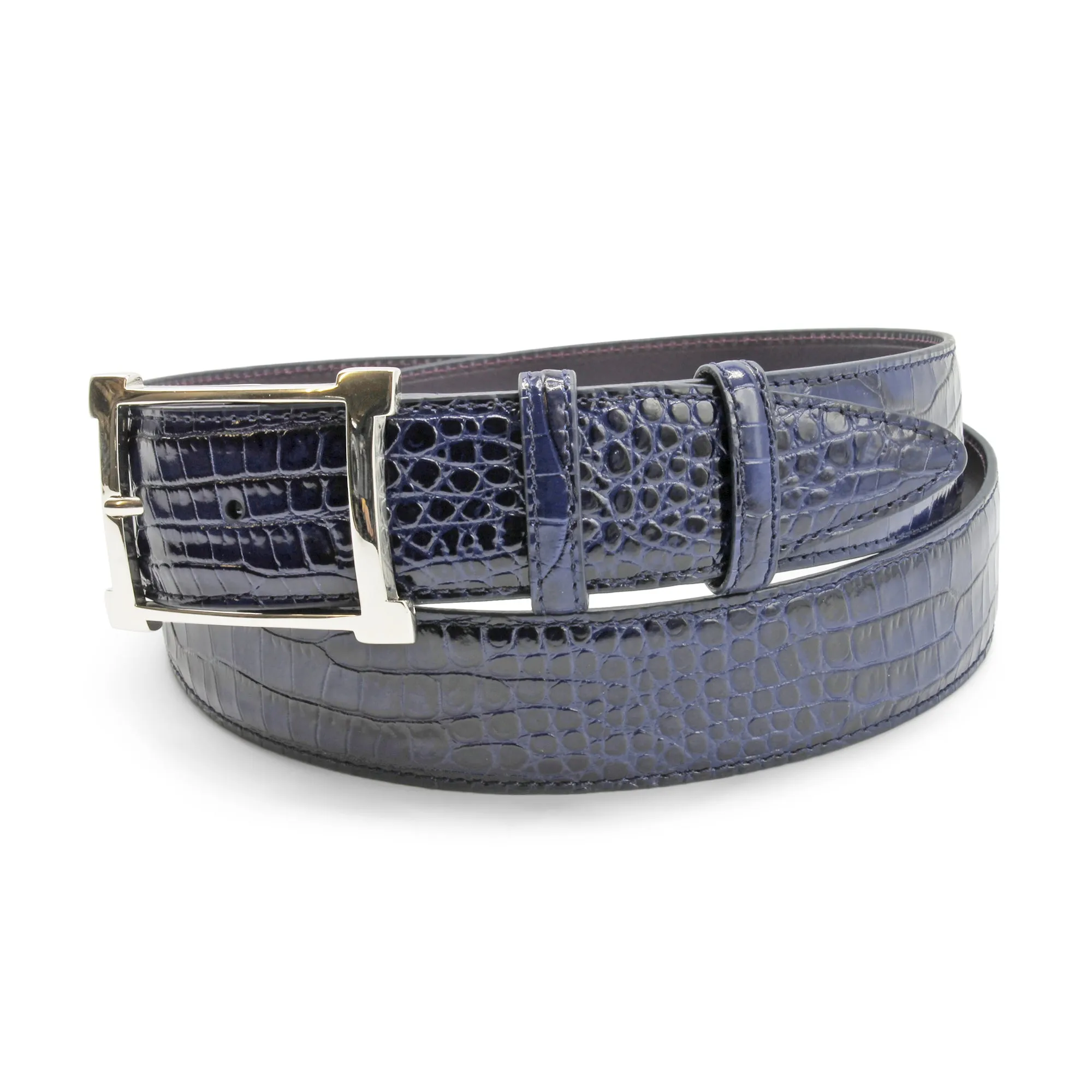 Deep Navy Mock Croc Brush Off Silver Frame Belt