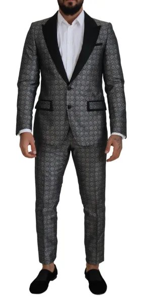 Dolce & Gabbana Elegant Silver Patterned Slim Fit Suit