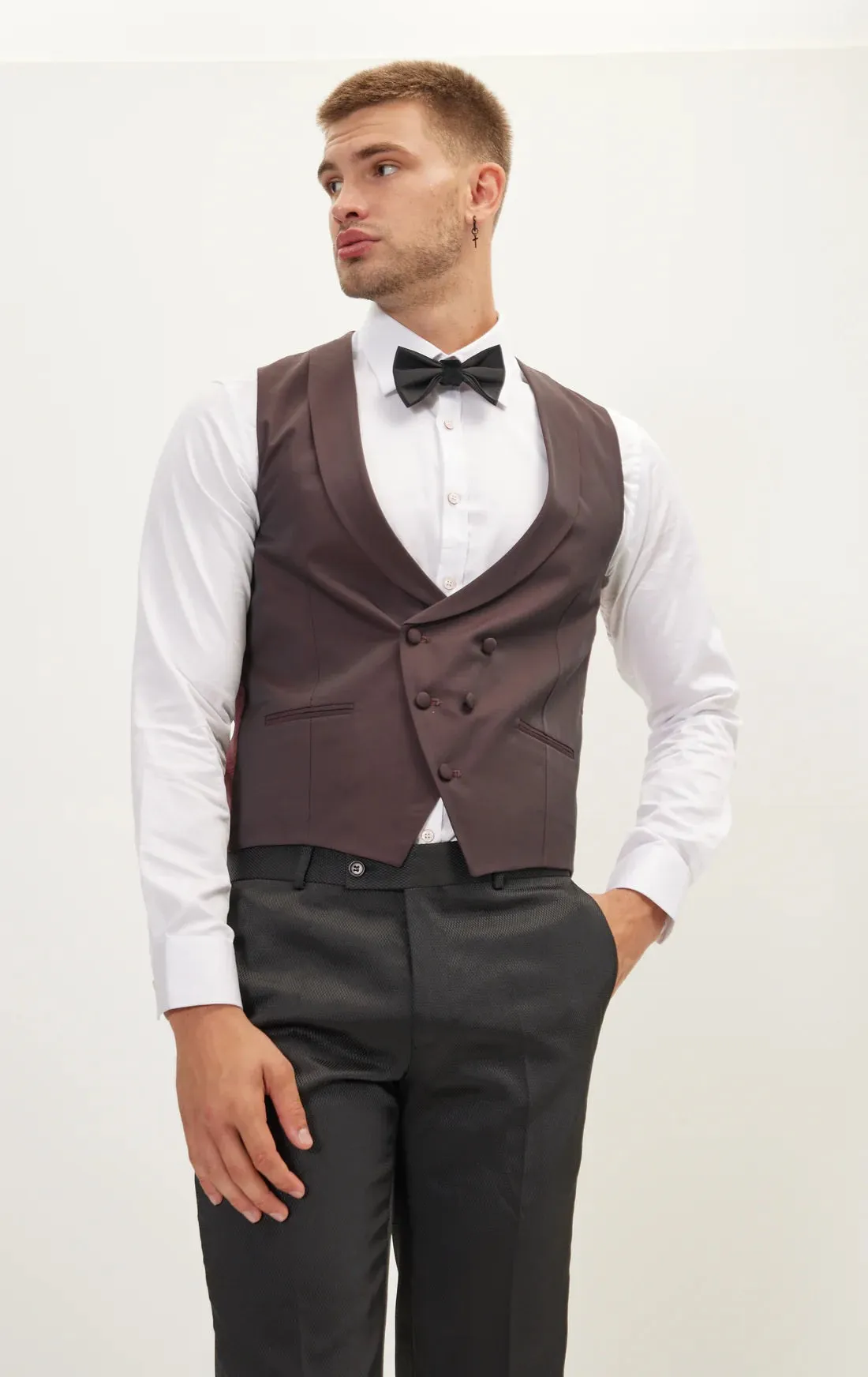 Double Breasted Shawl Lapel Vest - Burgundy