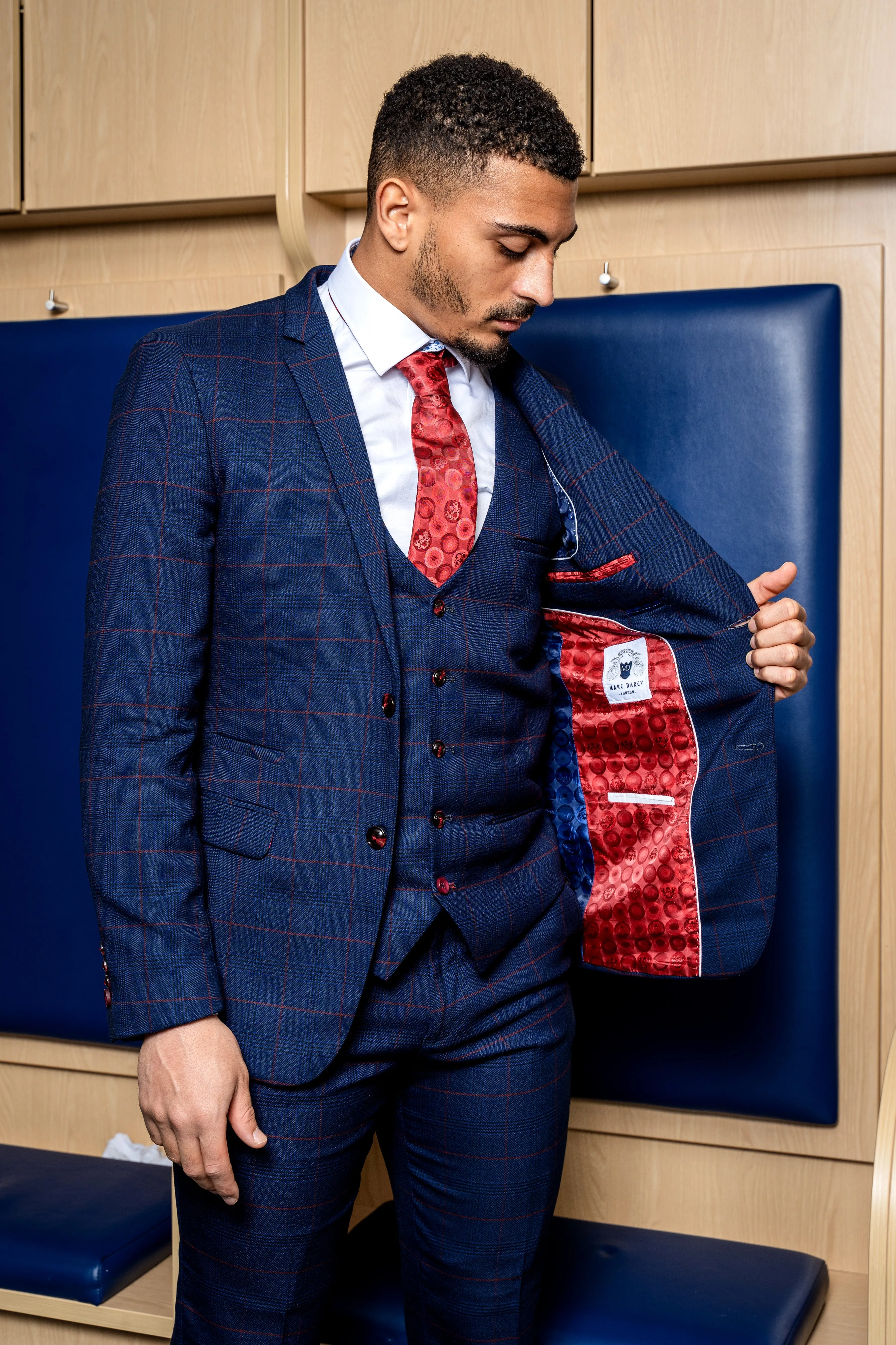 Edinson Navy Wine Check Suit As Worn By Karlan Grant