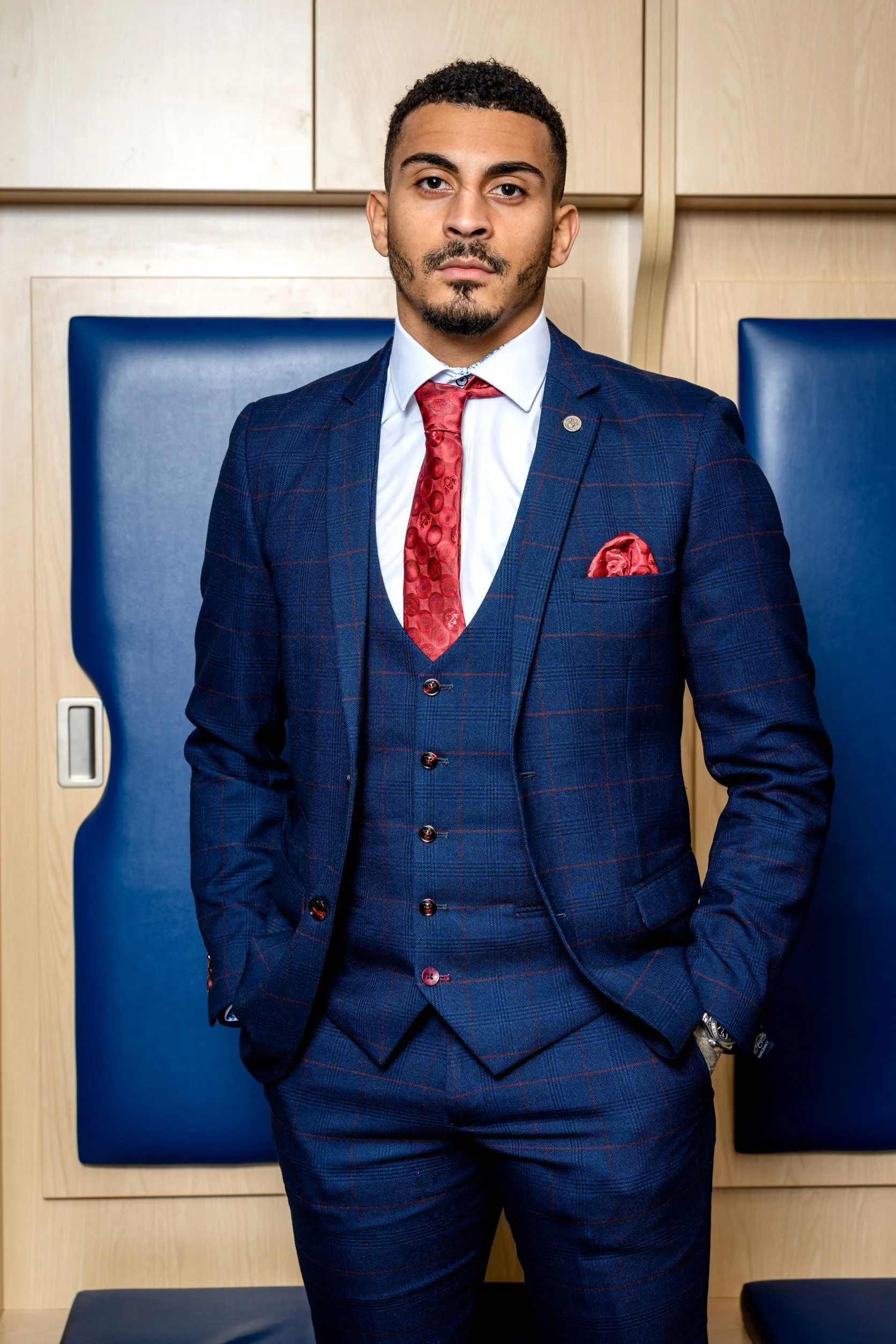 Edinson Navy Wine Check Suit As Worn By Karlan Grant