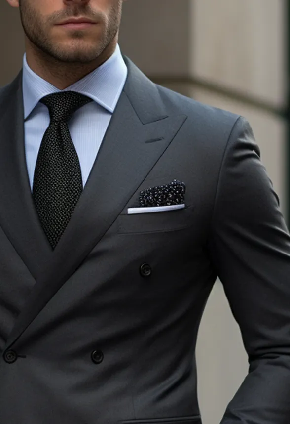 Elegant Dark Grey Double Breasted Suit for Men -Tailored Suit