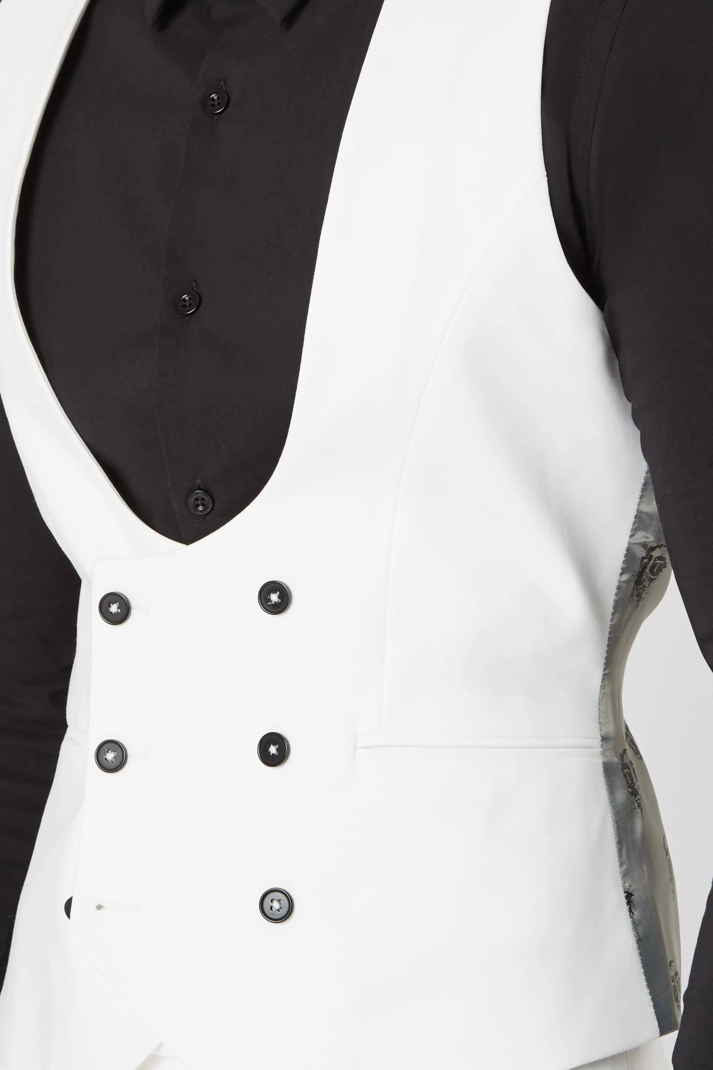 Ellroy Skinny Fit White Cotton Waistcoat - ARCHIVE