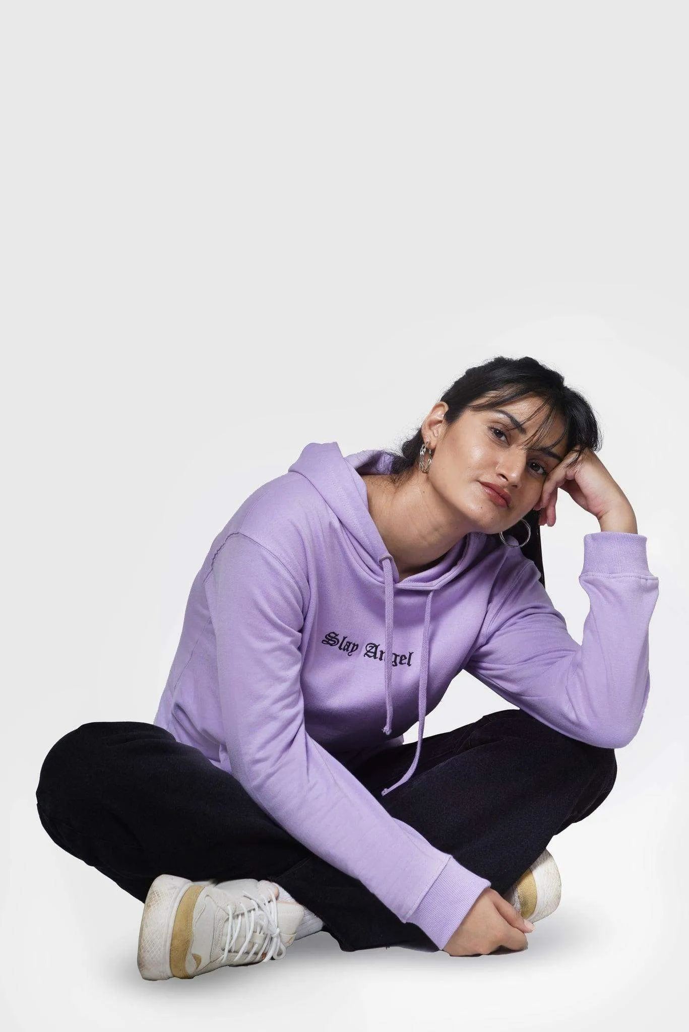 Embroidered  Oversized Hoodie Lilac - Fleece