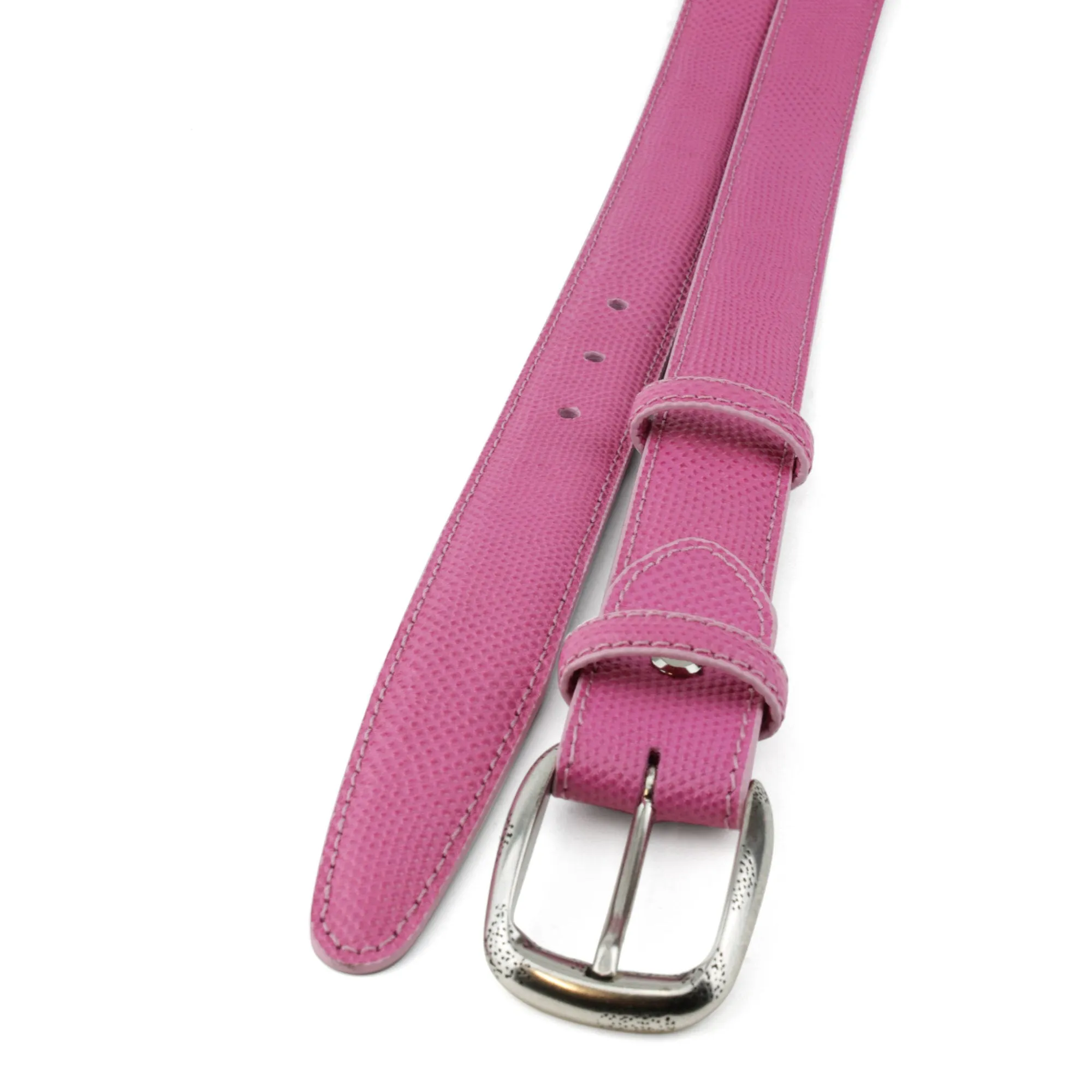 Flashdance Pink Carung Texture Narrow Dimple Prong Belt