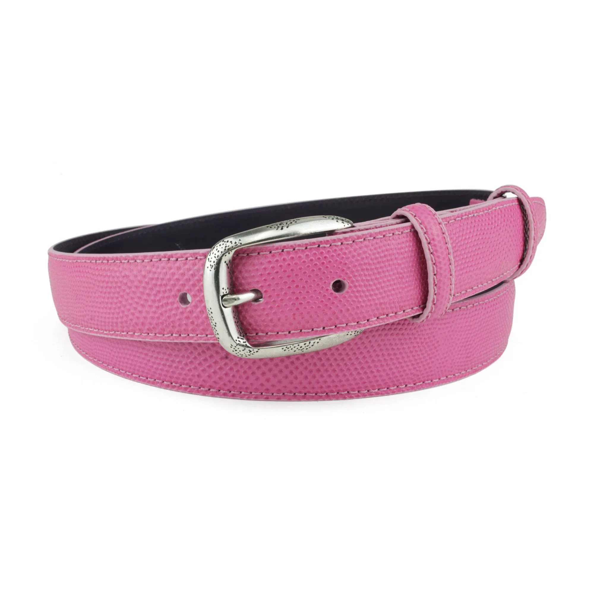 Flashdance Pink Carung Texture Narrow Dimple Prong Belt