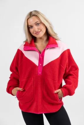 Good Feelings Red Multi Colorblock Sherpa Pullover SALE