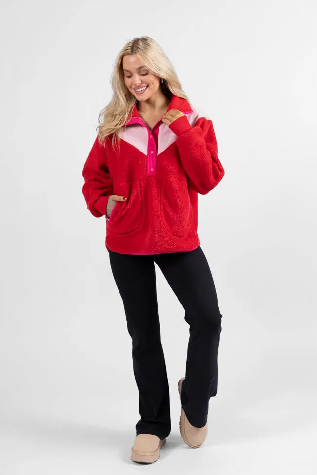 Good Feelings Red Multi Colorblock Sherpa Pullover SALE