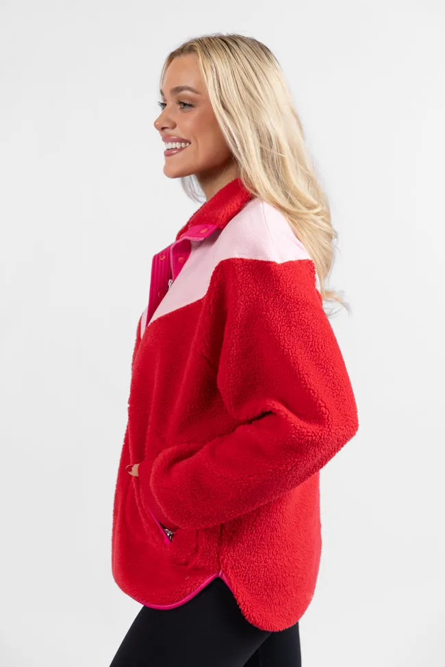 Good Feelings Red Multi Colorblock Sherpa Pullover SALE