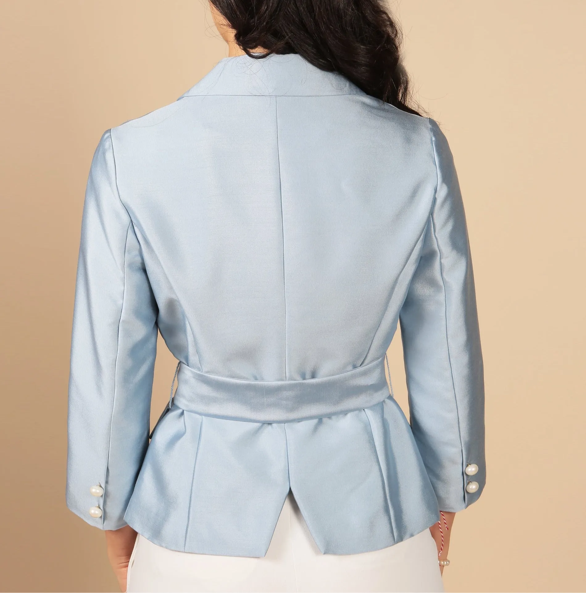 'Grace' Silk and Wool Blazer in Blu