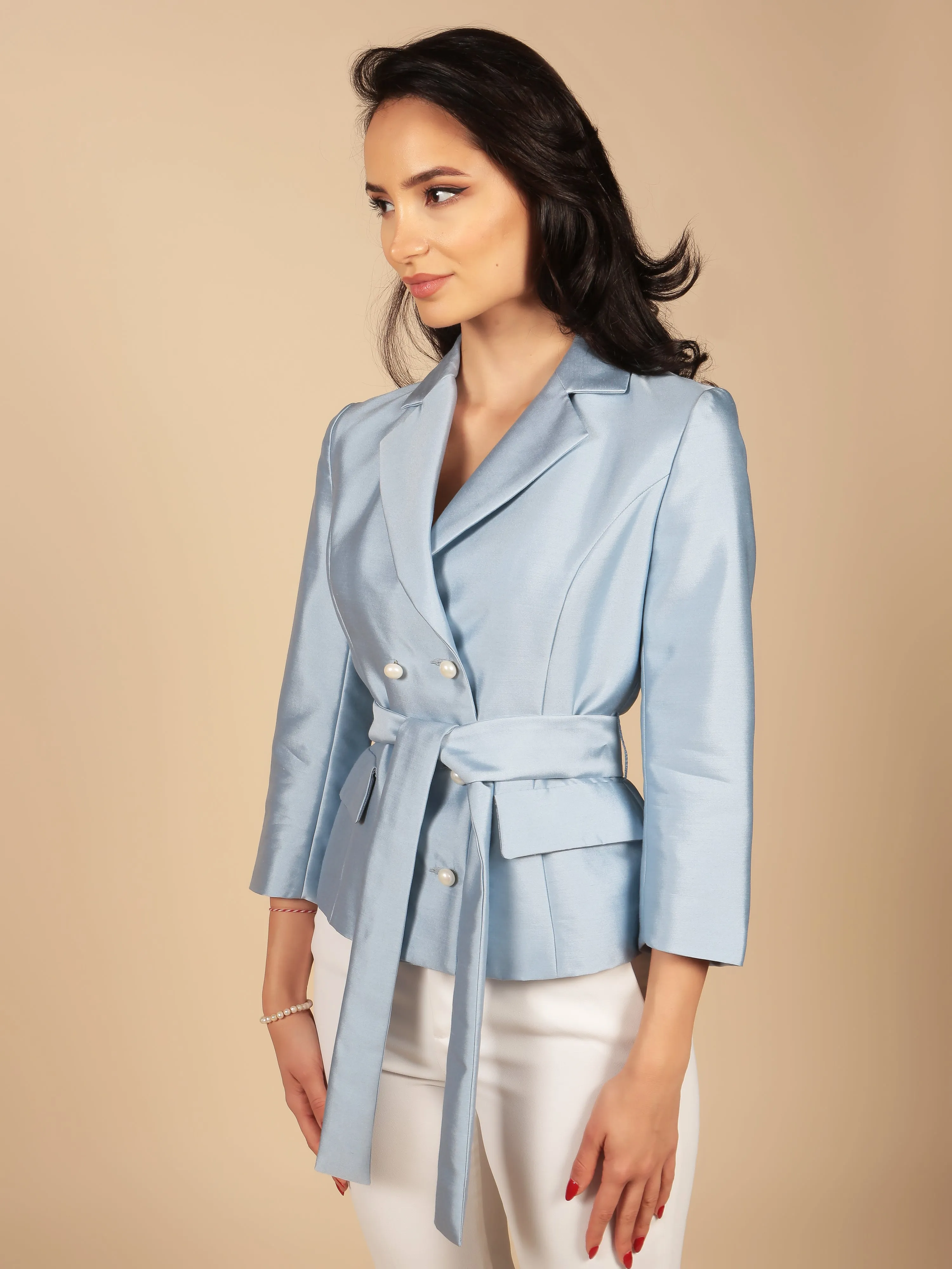 'Grace' Silk and Wool Blazer in Blu