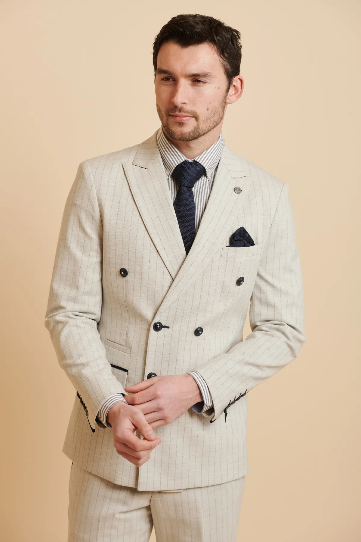 GRANT - Stone Pinstripe Double Breasted Suit