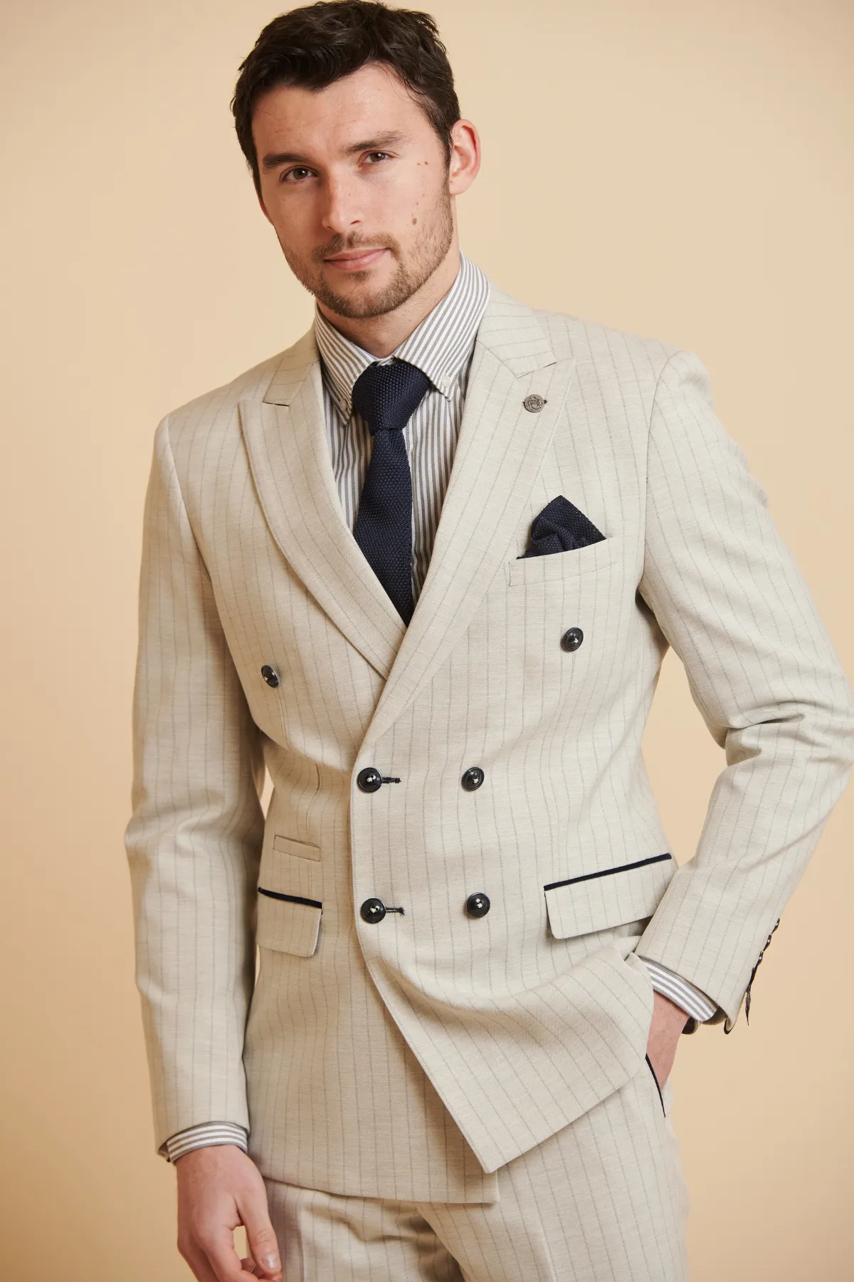 GRANT - Stone Pinstripe Double Breasted Suit