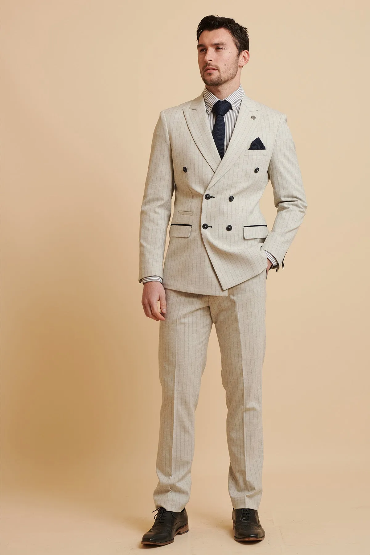 GRANT - Stone Pinstripe Double Breasted Suit