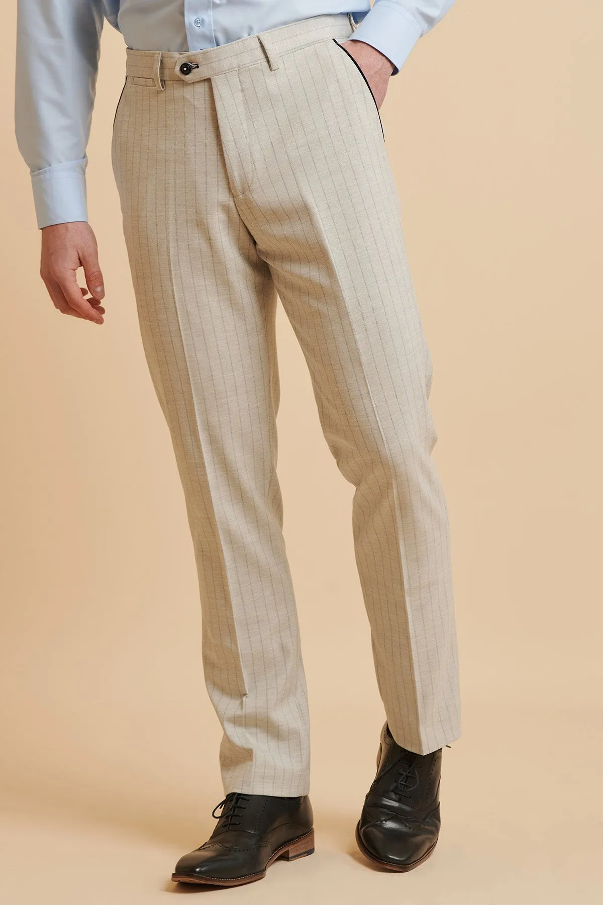 GRANT - Stone Pinstripe Double Breasted Suit