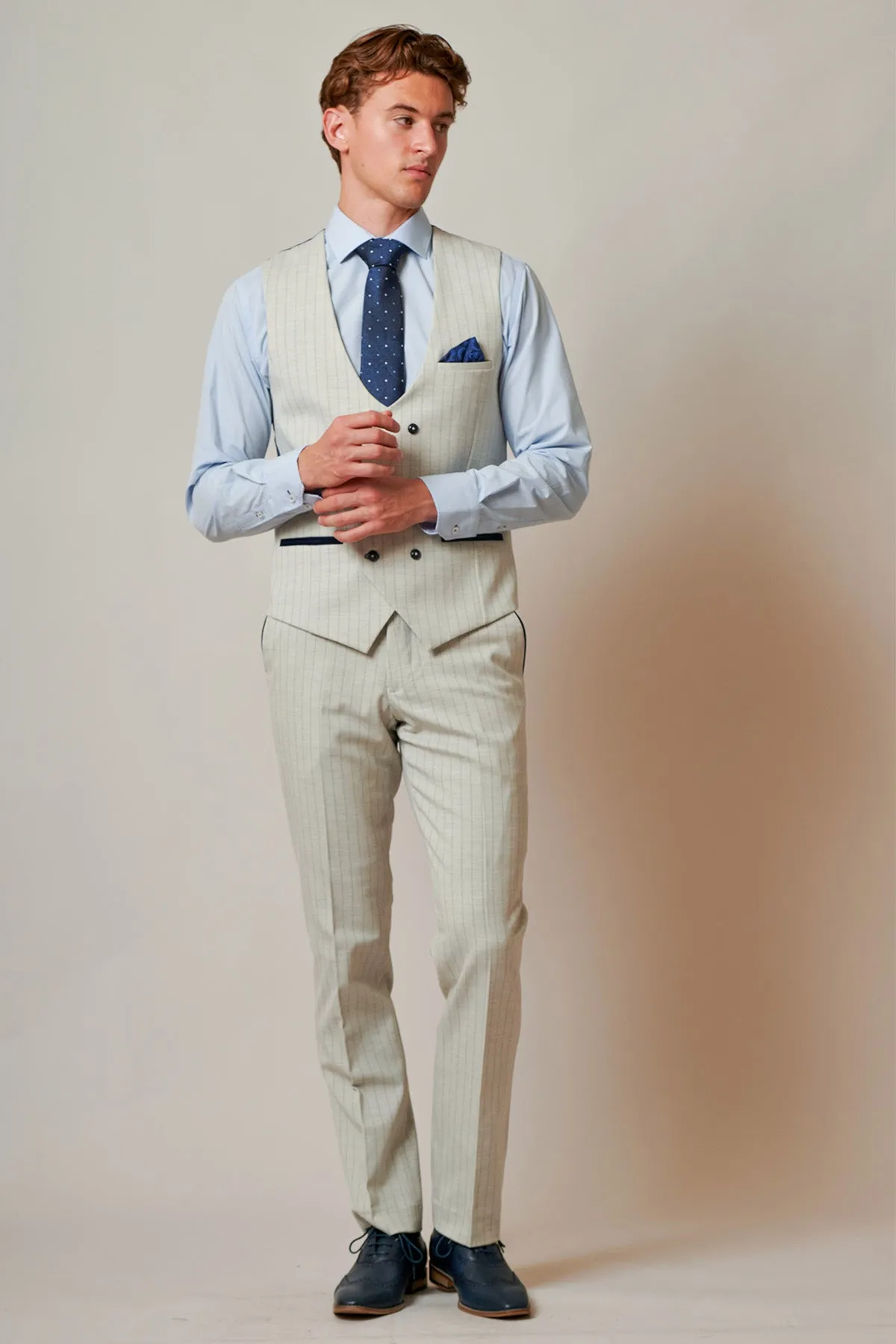 GRANT - Stone Pinstripe Three Piece Suit