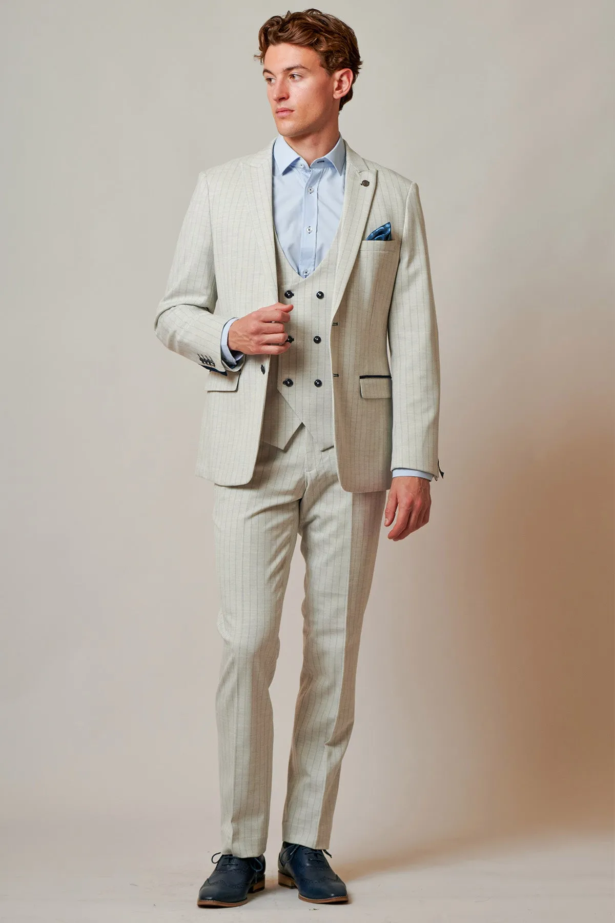 GRANT - Stone Pinstripe Three Piece Suit