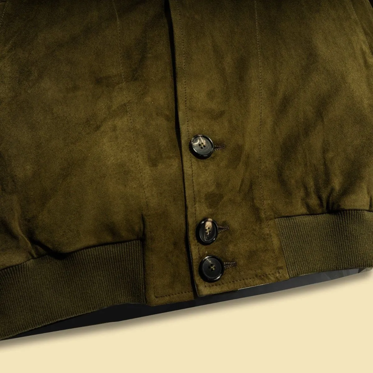 Green Real Leather Suede Deck Bomber Jacket