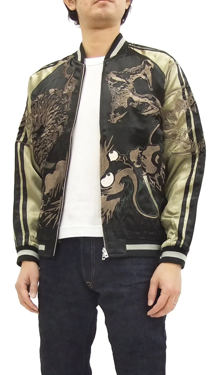 Hanatabi Gakudan Men's Japanese Souvenir Jacket Dragon Japanese Art Sukajan Script SSJ-019