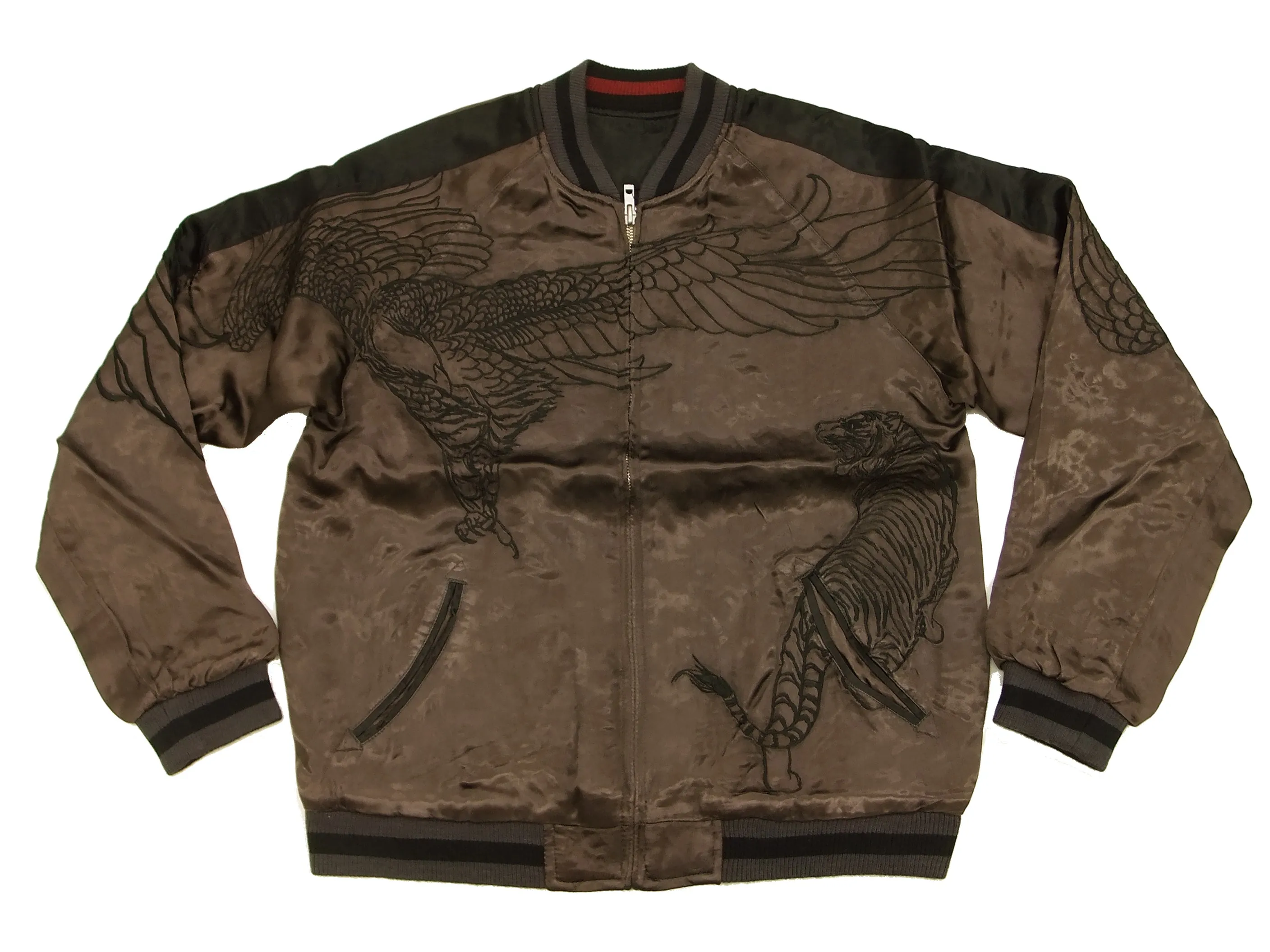 Hanatabi Gakudan Men's Japanese Souvenir Jacket Hawk and Tiger Sukajan Script SKJ-146