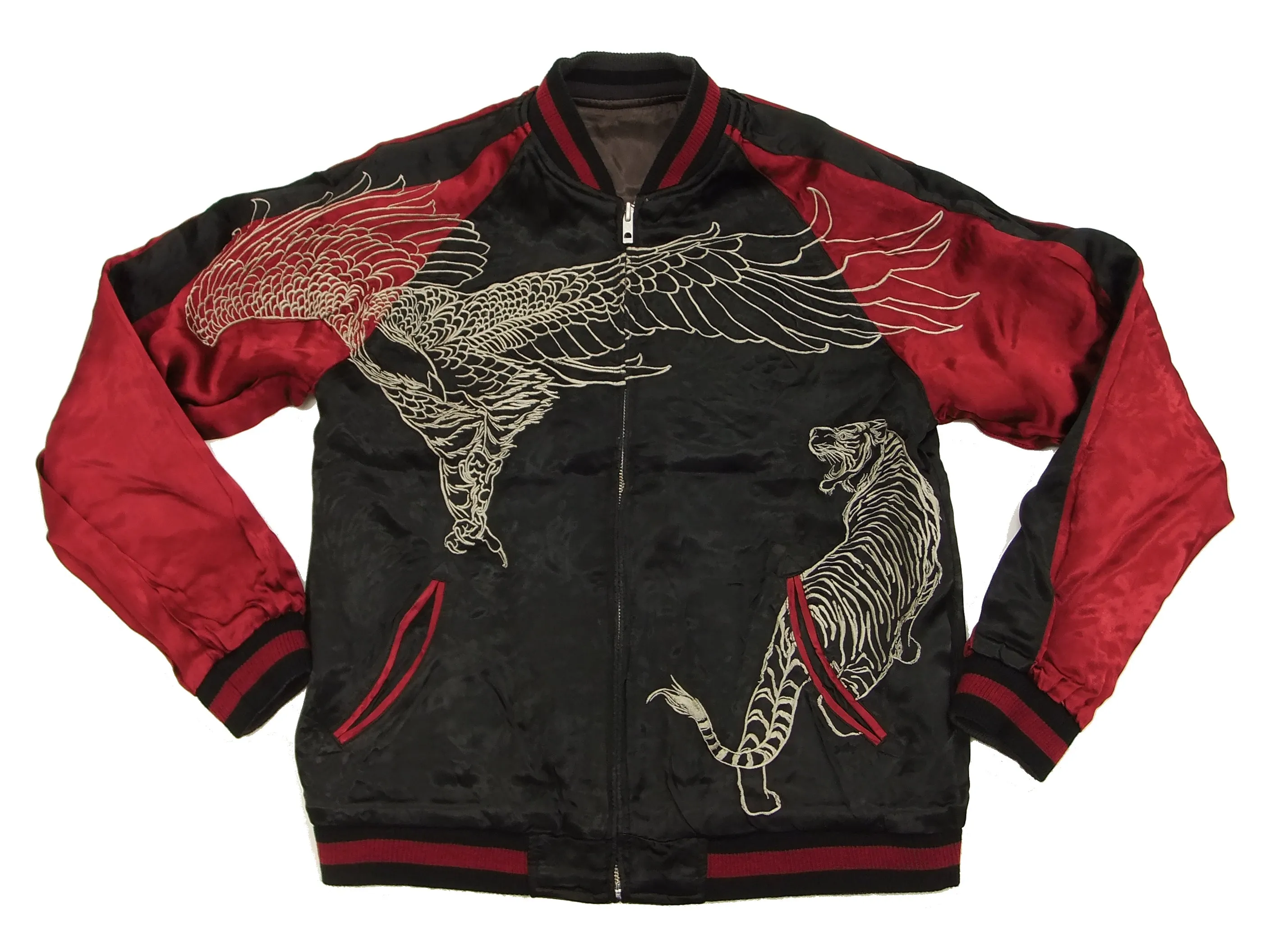 Hanatabi Gakudan Men's Japanese Souvenir Jacket Hawk and Tiger Sukajan Script SKJ-146