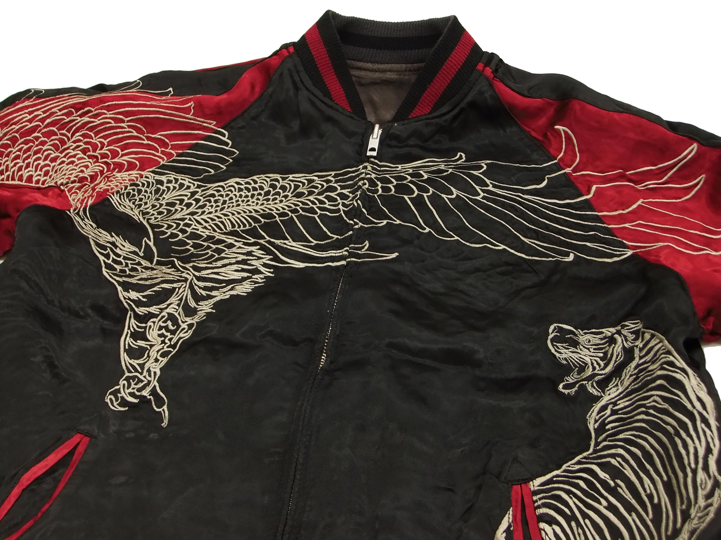 Hanatabi Gakudan Men's Japanese Souvenir Jacket Hawk and Tiger Sukajan Script SKJ-146